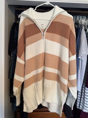 Aerie Oversized Half-Zip Sweater in Cream & Tan